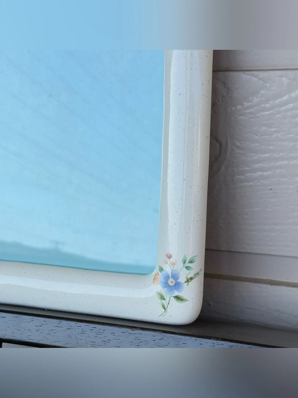 Vintage Glossy White Ceramic Picture Frame, Large Floral 1970s Cottagecore Frame